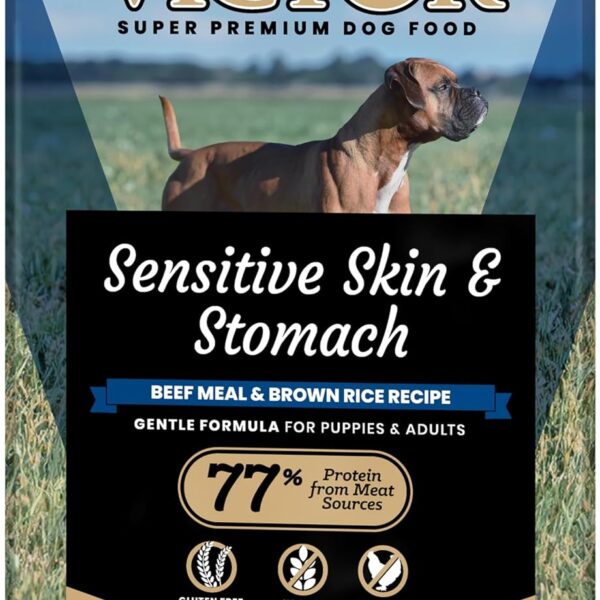 VICTOR Super Premium Dog Food  Sensitive Skin and Stomach  Beef Meal & Brown Rice Recipe Dry Kibble  Gluten Free, No Chicken, Ideal for Dogs with Allergies  Adult and Puppy Food, 5 lb