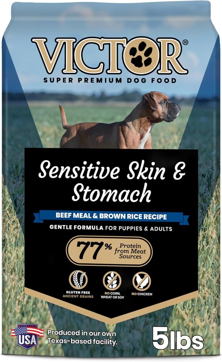 VICTOR Super Premium Dog Food  Sensitive Skin and Stomach  Beef Meal & Brown Rice Recipe Dry Kibble  Gluten Free, No Chicken, Ideal for Dogs with Allergies  Adult and Puppy Food, 5 lb