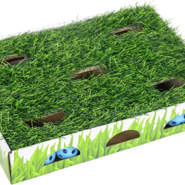 Catstages Grass Patch Hunting Box - Interactive Indoor Cat Toy with Faux Grass & 3 Jingle Balls - Encourages Exercise, Mental Stimulation & Natural Hunting Instincts