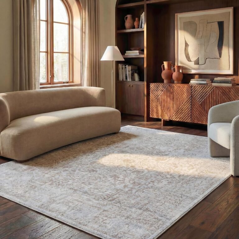 SAFAVIEH Area Rug 8x10 - Evoke Collection - Large - Ivory & Taupe, Distressed Design, Non-Shedding & Easy Cleaning, Ideal for Living Room, Bedroom, Dining Space (EVK256E)