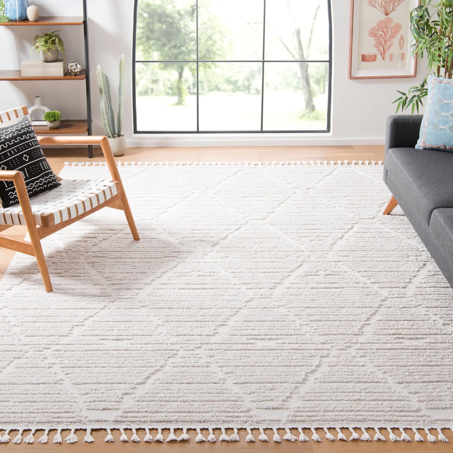 SAFAVIEH Area Rug 9x12 - Marrakesh Collection - Large - Beige, Moroccan Trellis Design with Tassel Detail, Non-Shedding & Easy to Clean, Ideal for Living Room, Bedroom, Dining Space (MRK517C) SAFAVIEH Area Rug 9x12 - Marrakesh Collection - Large - Beige, Moroccan Trellis Design with Tassel Detail, Non-Shedding & Easy to Clean, Ideal for Living Room, Bedroom, Dining Space (MRK517C)