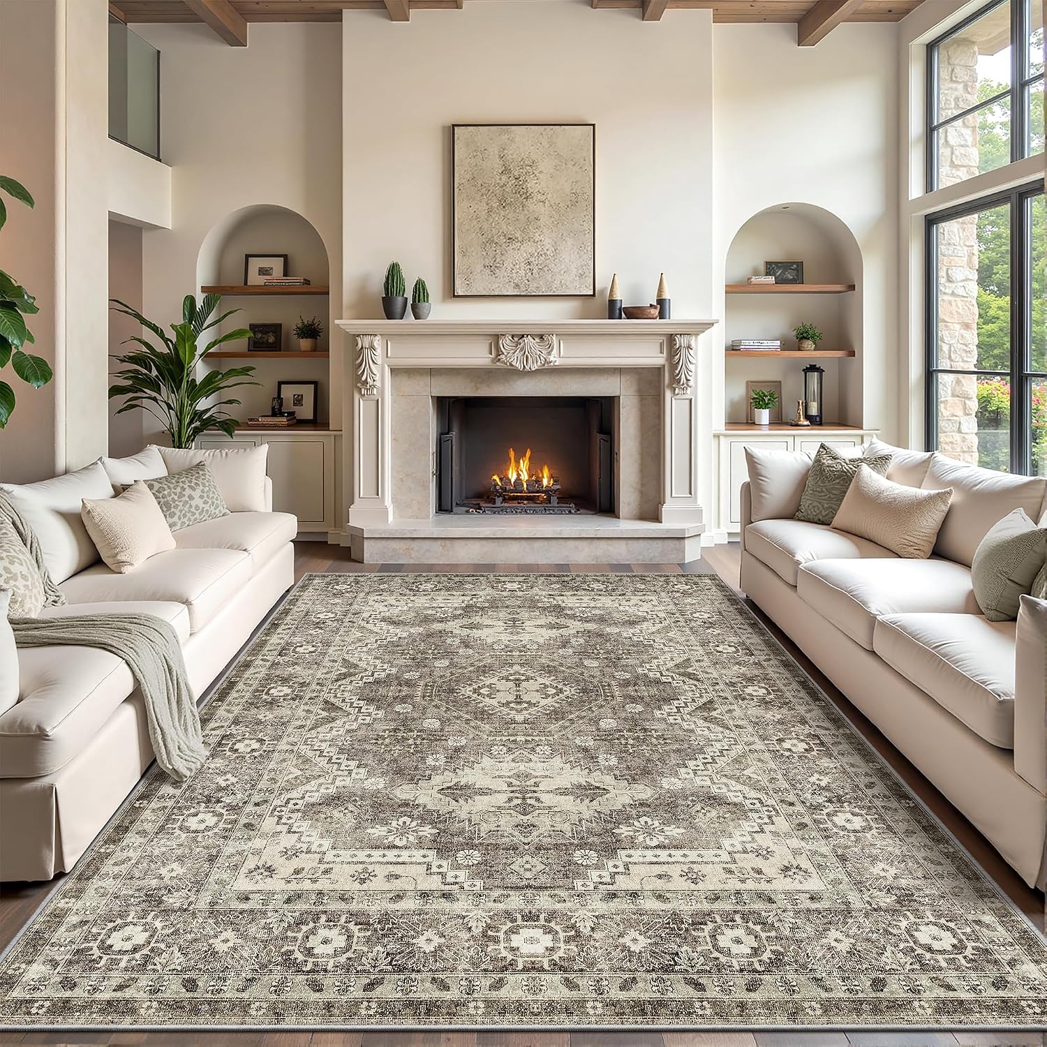 Rugland 8x10 Area Rugs - Stain Resistant Washable Rug, Anti Slip Backing Rugs for Living Room, Vintage Tribal Area Rugs (TPR07-Ivory, 8'x10') Rugland 8x10 Area Rugs - Stain Resistant Washable Rug, Anti Slip Backing Rugs for Living Room, Vintage Tribal Area Rugs (TPR07-Ivory, 8'x10')