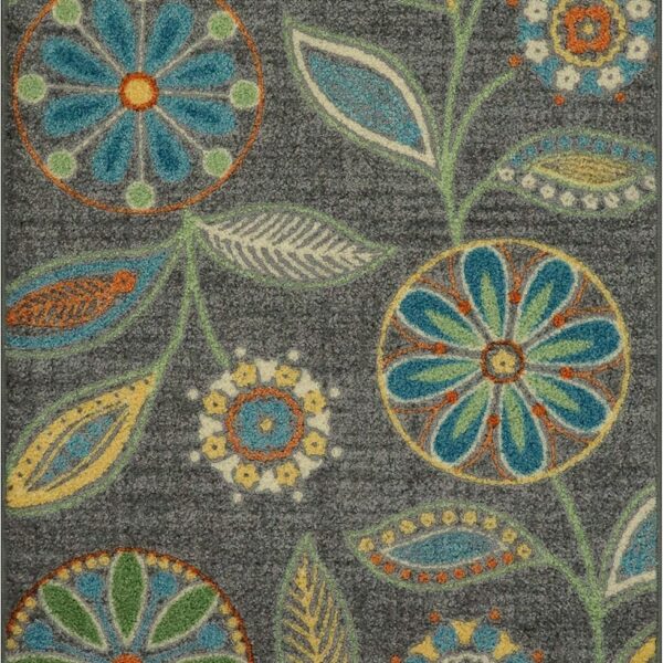 Maples Rugs Reggie Floral Kitchen Rug - Made in USA - Washable, Non Slip Indoor Carpet for Entryway, Foyer, Kitchen, and Bathroom, 2'6 x 3'10, Dark Grey