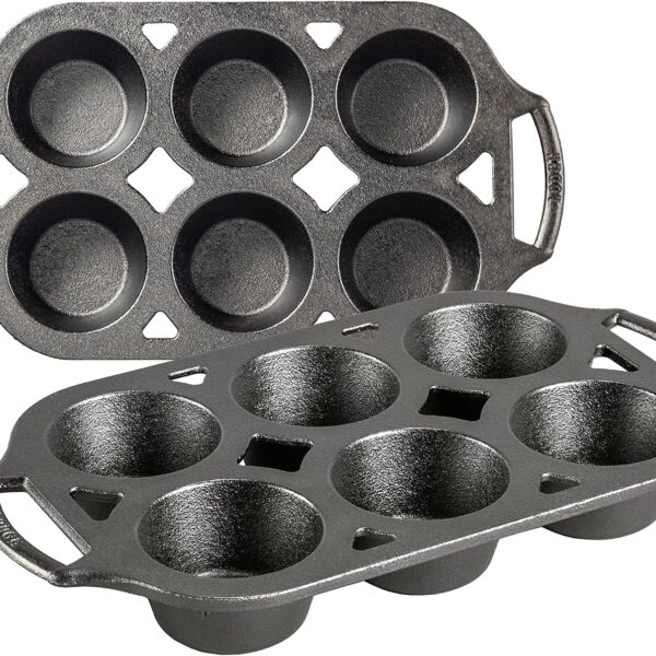 Lodge Seasoned Cast Iron Muffin Pan Set - Six-Well Bakeware Set for Muffins, Cupcakes, Cornbread & Homemade Favorites - Includes Looped Handles - 2-Pack