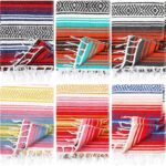6 Pcs Mexican Blankets Bulk Yoga Authentic Throw Mexican Serape Blanket Large Colorful Striped Falsa with Fringed for Outdoor Camping Beach Picnic Home Decor (Orange Green)