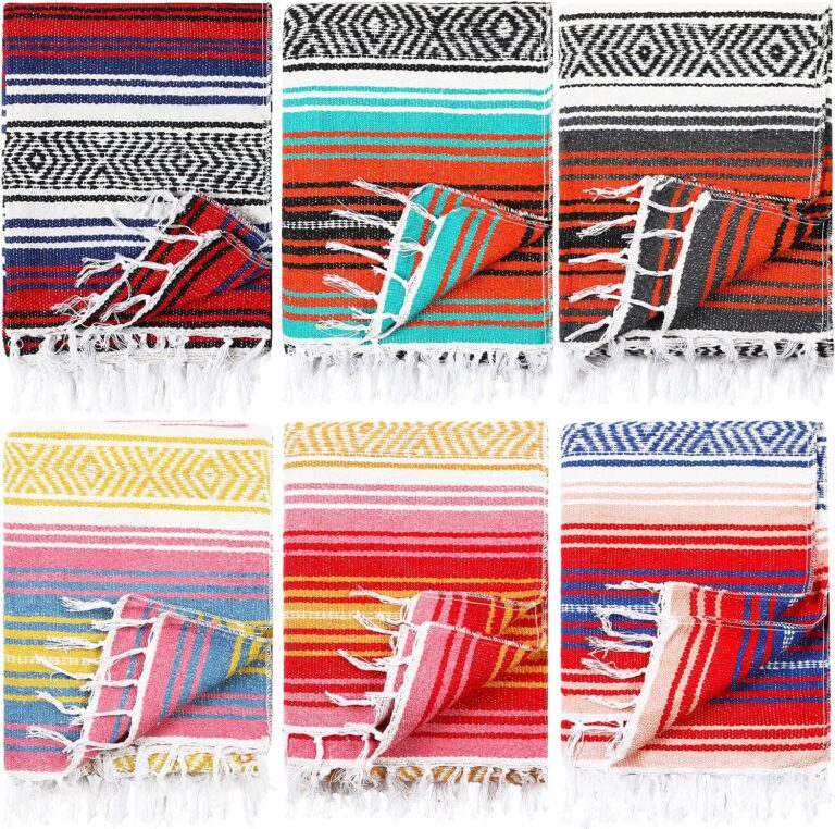6 Pcs Mexican Blankets Bulk Yoga Authentic Throw Mexican Serape Blanket Large Colorful Striped Falsa with Fringed for Outdoor Camping Beach Picnic Home Decor (Orange Green)
