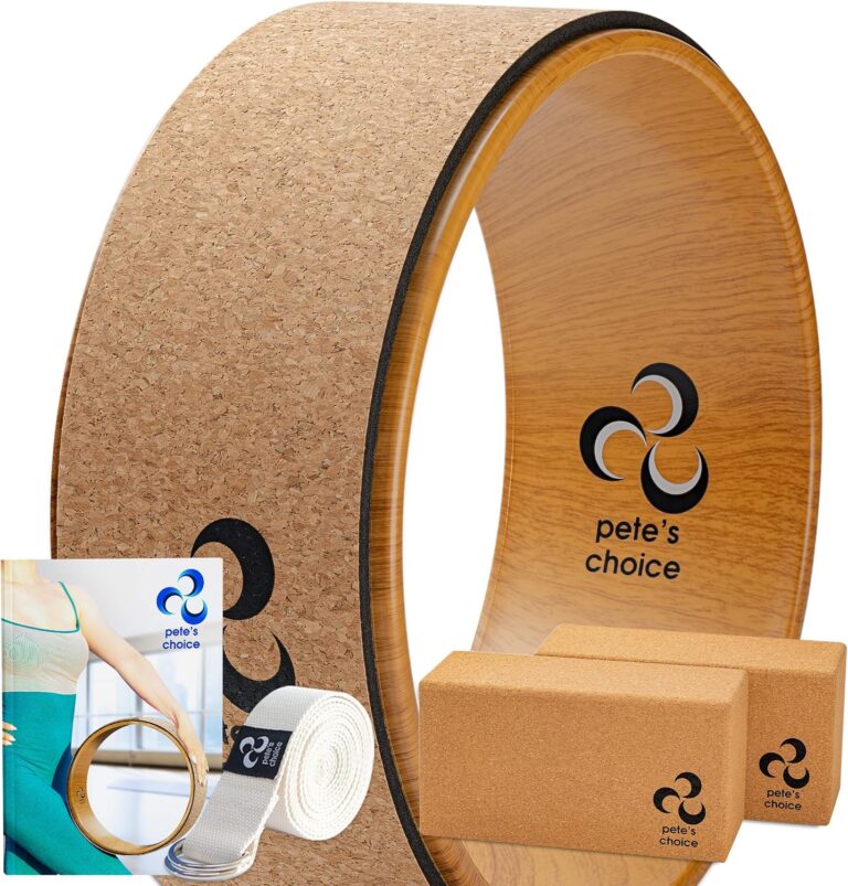 Deluxe Cork Yoga Wheel Set - Back Roller, 2 Cork Blocks & Strap | Natural Cork Back Roller with Extra-Firm Blocks & Exercise Guide - Eco-Friendly Support for Deeper Stretches