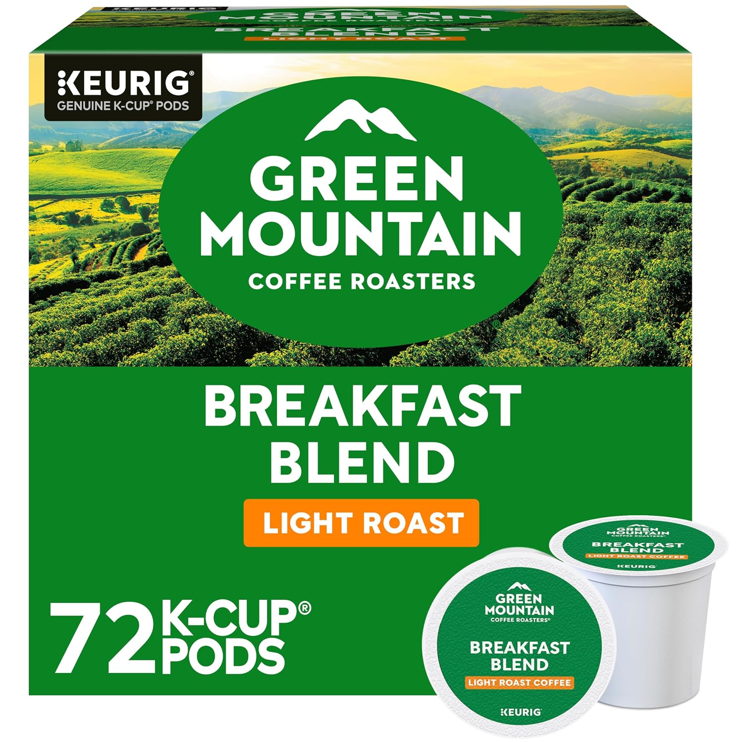 Green Mountain Coffee Roasters Breakfast Blend, Single-Serve Keurig K-Cup Pods, Light Roast Coffee Pods, 72 Count Green Mountain Coffee Roasters Breakfast Blend, Single-Serve Keurig K-Cup Pods, Light Roast Coffee Pods, 72 Count