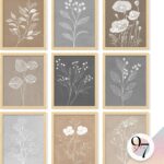 97 Decor Vintage Botanical Wall Art - Retro Floral Wall Art Posters, Farmhouse Pictures Wall Decor, Vintage Botanical Prints For Home Bedroom Office Decorations (8x10 Unframed)