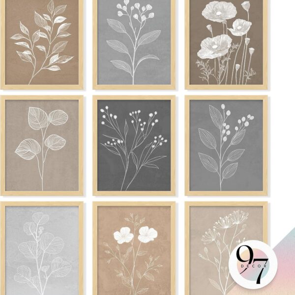 97 Decor Vintage Botanical Wall Art - Retro Floral Wall Art Posters, Farmhouse Pictures Wall Decor, Vintage Botanical Prints For Home Bedroom Office Decorations (8x10 Unframed)