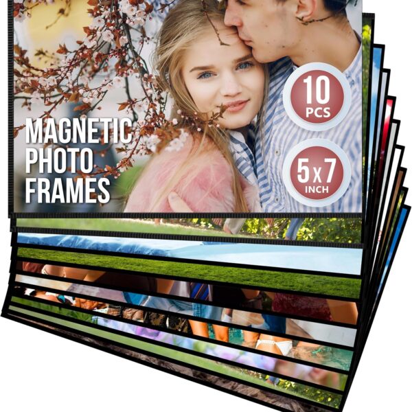 10 Pack 5x7 Magnetic Picture Frames for Refrigerator - Magnet Picture Frames for Fridge - Magnetic Photo Sleeves - Magnetic Photo Frames - Magnetic Picture Holder - Locker Magnet Frames