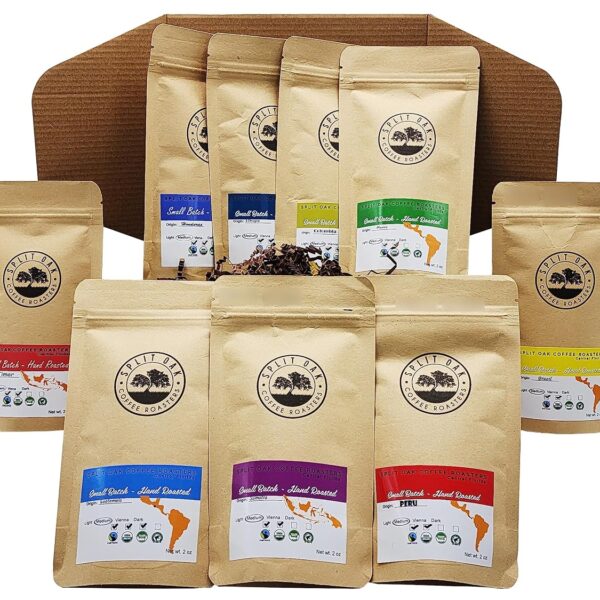 Split Oak Coffee Roasters Gourmet Gift Box  Whole Bean Variety Pack Gift Box, 9 Medium Roast Coffees from Around the World  Global Tasting Collection, 2oz Bags, Roasted in the USA