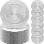 Tanlade 100 Pcs Silver Charger Plates Bulk, 13" Round Plastic Dinner Charger Plate, Shiny Silver Table Chargers Serving Plate Catering Tabletop for Thanksgiving Halloween Christmas Wedding Party Decor