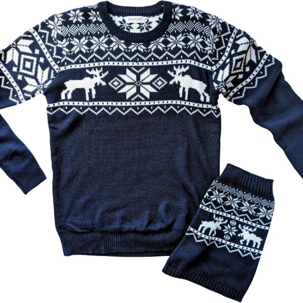 Matching Pet & Owner Sweaters - 100% Acrylic Pet Parent Dog Holiday Christmas Sweater - Moose, Dog L, Back Length 16" - Add Human Matching Sweaters to Cart Separately