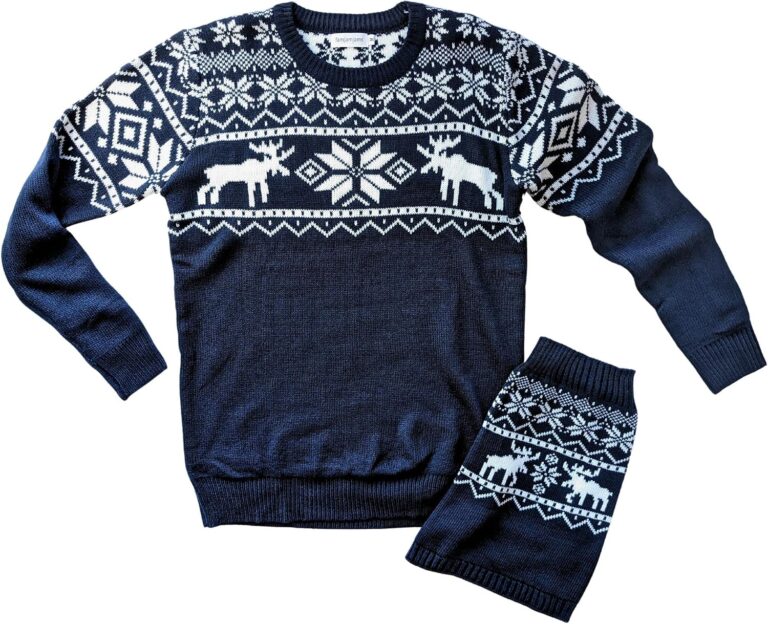 Matching Pet & Owner Sweaters - 100% Acrylic Pet Parent Dog Holiday Christmas Sweater - Moose, Dog L, Back Length 16" - Add Human Matching Sweaters to Cart Separately