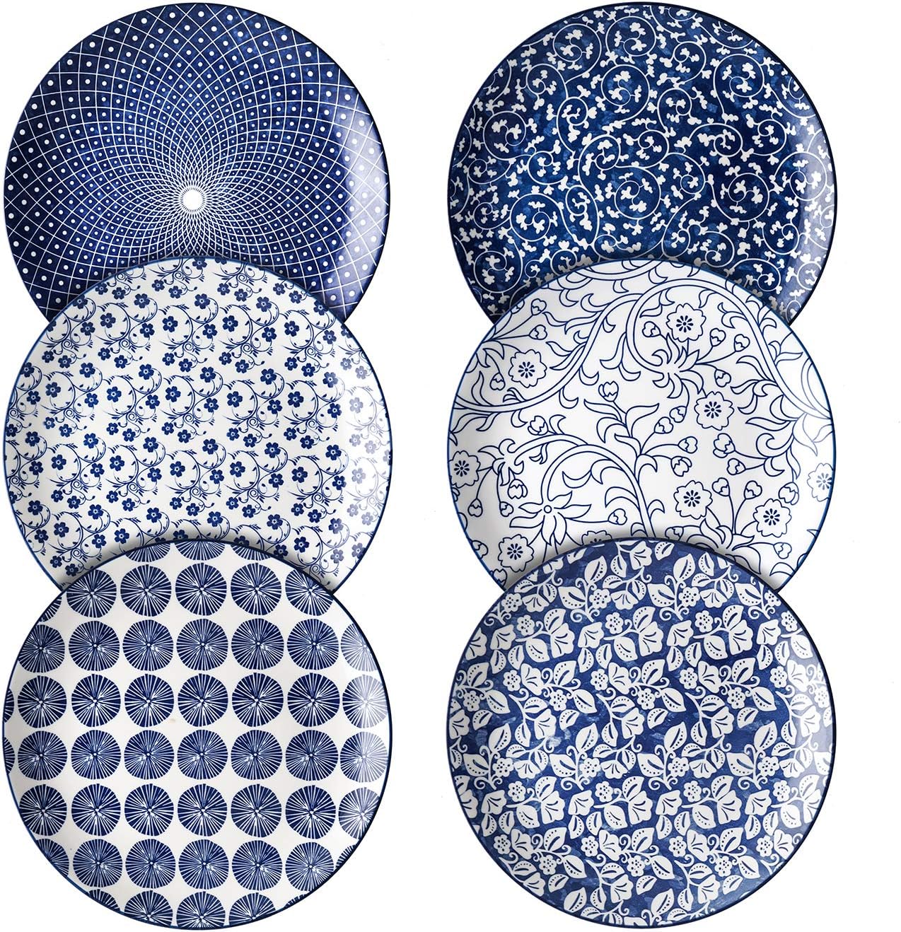 Selamica 8 inch Porcelain Dinner Plates, Large Size Serving Plate for Salad, Pancakes, Steak, Set of 6, Vintage Blue Selamica 8 inch Porcelain Dinner Plates, Large Size Serving Plate for Salad, Pancakes, Steak, Set of 6, Vintage Blue