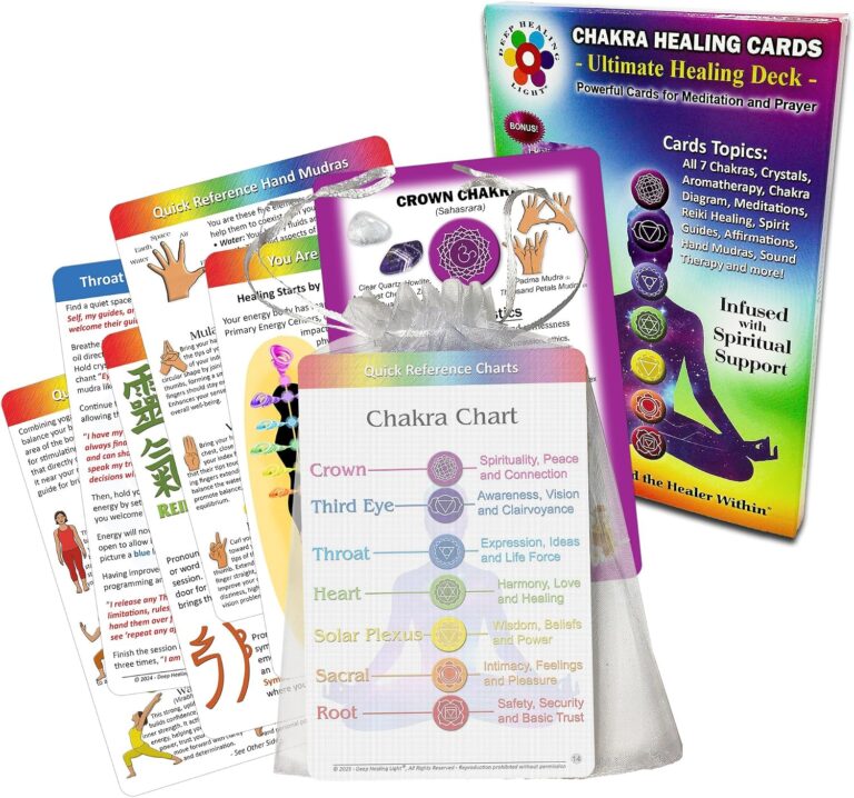 Chakra Healing Cards for Reiki, Meditation & Energy Balance, 20 Cards | Meditations & Affirmations, Crystals & Essential Oils, Reiki Symbols & Chakra Chart, Yoga Poses & Hand Mudras