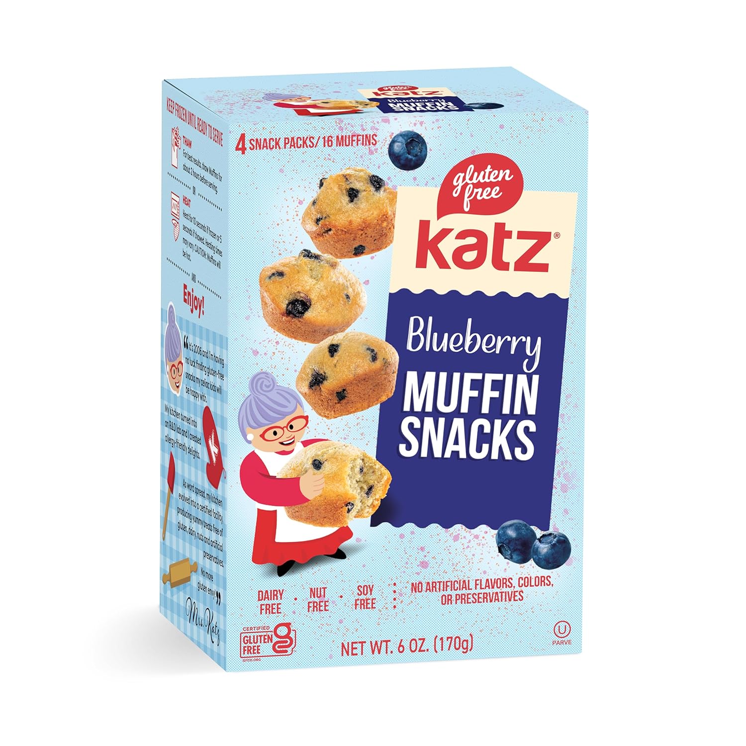 Katz Gluten Free Blueberry Muffin Snacks | Dairy Free, Nut Free, Soy Free, Gluten Free | Kosher (1 Pack, 6 Ounce) Katz Gluten Free Blueberry Muffin Snacks | Dairy Free, Nut Free, Soy Free, Gluten Free | Kosher (1 Pack, 6 Ounce)