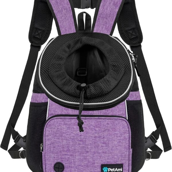 PetAmi Adjustable Cat & Dog Chest Carrier Backpack, Ventilated for Hiking & Camping, Max 15 lbs, Purple