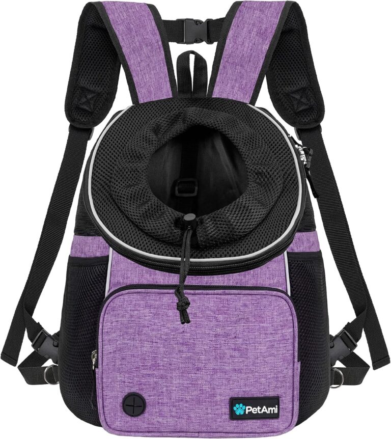 PetAmi Adjustable Cat & Dog Chest Carrier Backpack, Ventilated for Hiking & Camping, Max 15 lbs, Purple