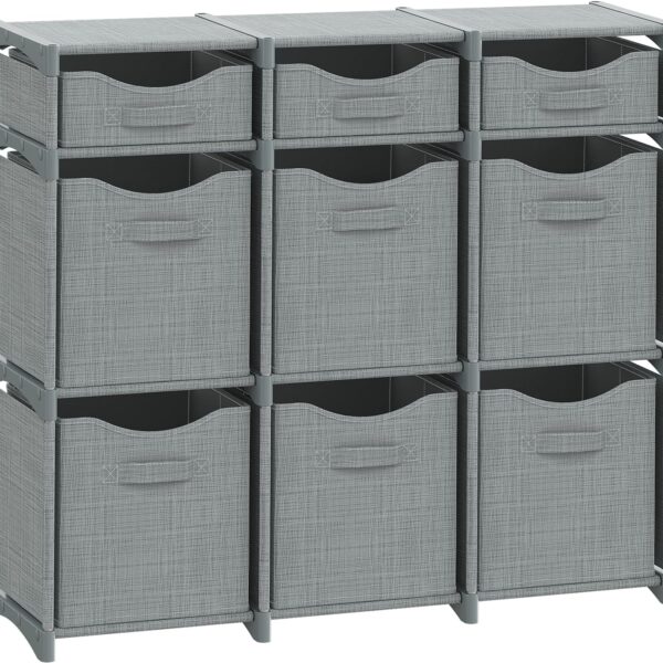 Cube Storage Organizer with 9 Storage Bins Included Storage Cubes for Home Organization, Toy Storage, Office Storage, Living Room Storage, and General Storage Solution (Grey)