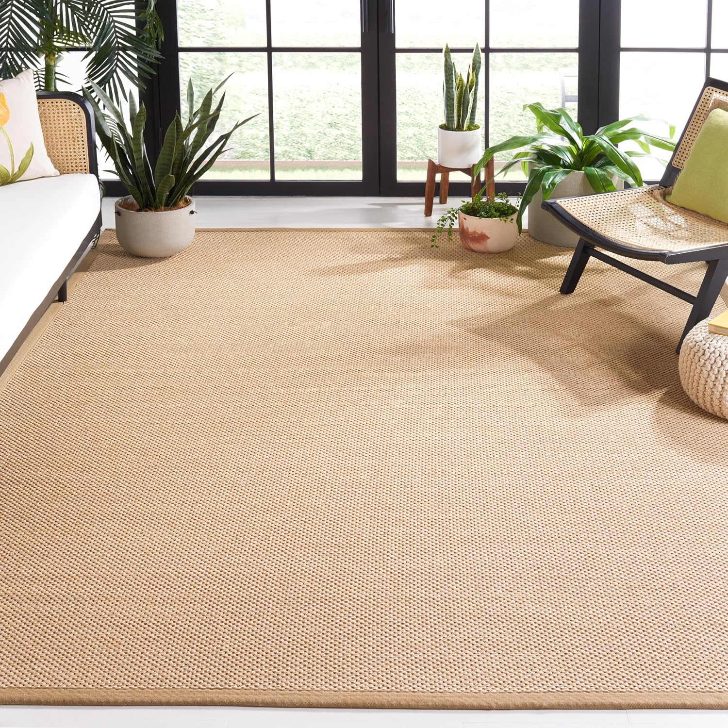 SAFAVIEH Area Rug 9x12 - Natural Fiber Collection - Large - Maize & Linen Color, Sisal, Woven Design with Border (NF141B) SAFAVIEH Area Rug 9x12 - Natural Fiber Collection - Large - Maize & Linen Color, Sisal, Woven Design with Border (NF141B)