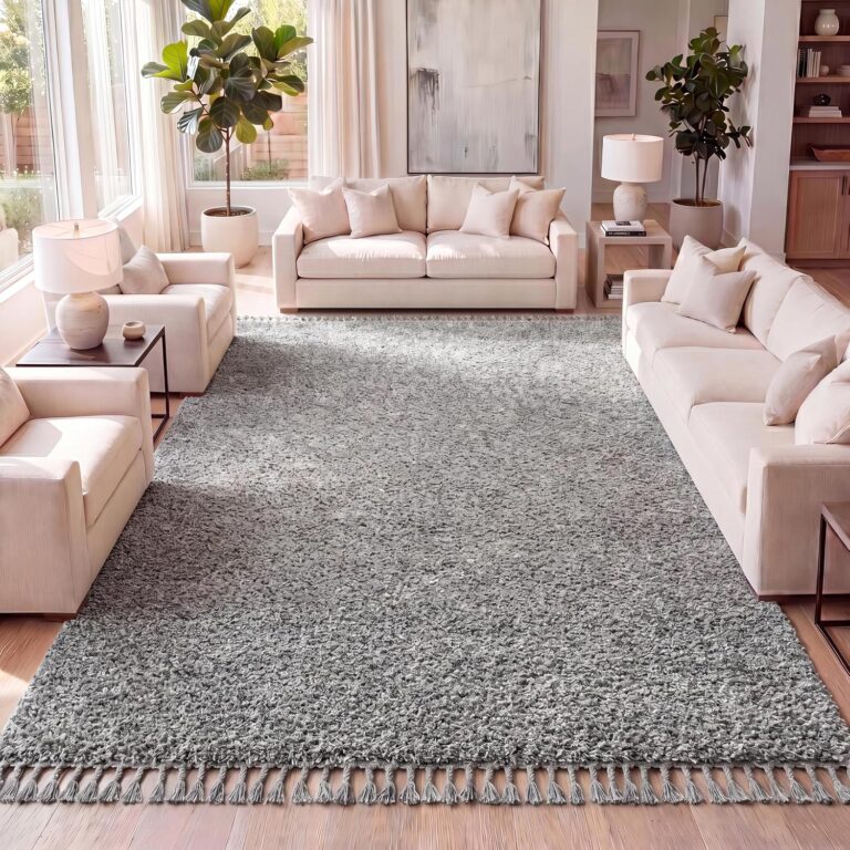 JONATHAN Y Mercer Shag Plush Tassel Charcoal Indoor Area Rug, 4x6, Contemporary, Modern, Easy-Cleaning for Living Room, Bedroom, Kitchen, Pet Friendly, Non-Shedding (MCR100B-4)