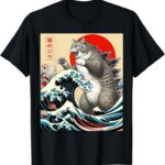 Funny Cat Shirts Catzilla Japanese Art Vintage Tees T Shirts for Men Women Kids Cat Lover Gifts
